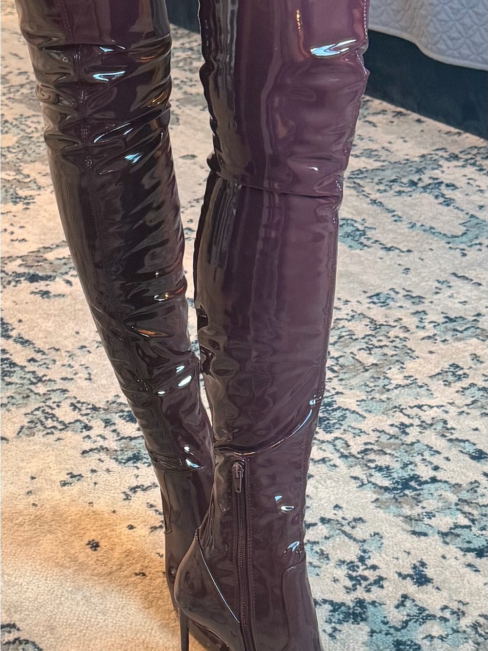 Steve Madden Burgundy Patent Over-the-Knee Stiletto Boots - Picture 5 of 9